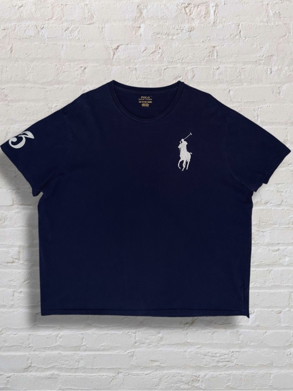 Polo Ralph Lauren Men's 2XL Navy Big Pony Crewneck Tee #3 Sleeve 100% Cotton